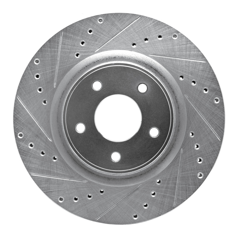 Nissan X-Trail Brake Rotor (1) - Front Left - R1 Concepts - Drilled & Slotted - Silver - `14-`19